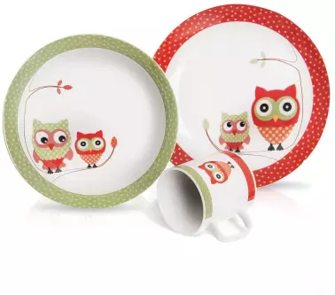 3-częściowy zestaw dziecięcych porcelanowych naczyń Orion Owl