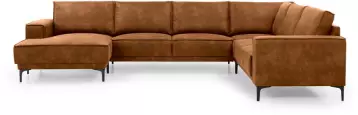 Koniakowa sofa w kształcie litery U z imitacji skóry Scandic Copenhagen, lewostronna