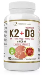 PROGRESS LABS Vitamin K2Mk-7 200mcg+D3 4000IU IN MCT 120caps.